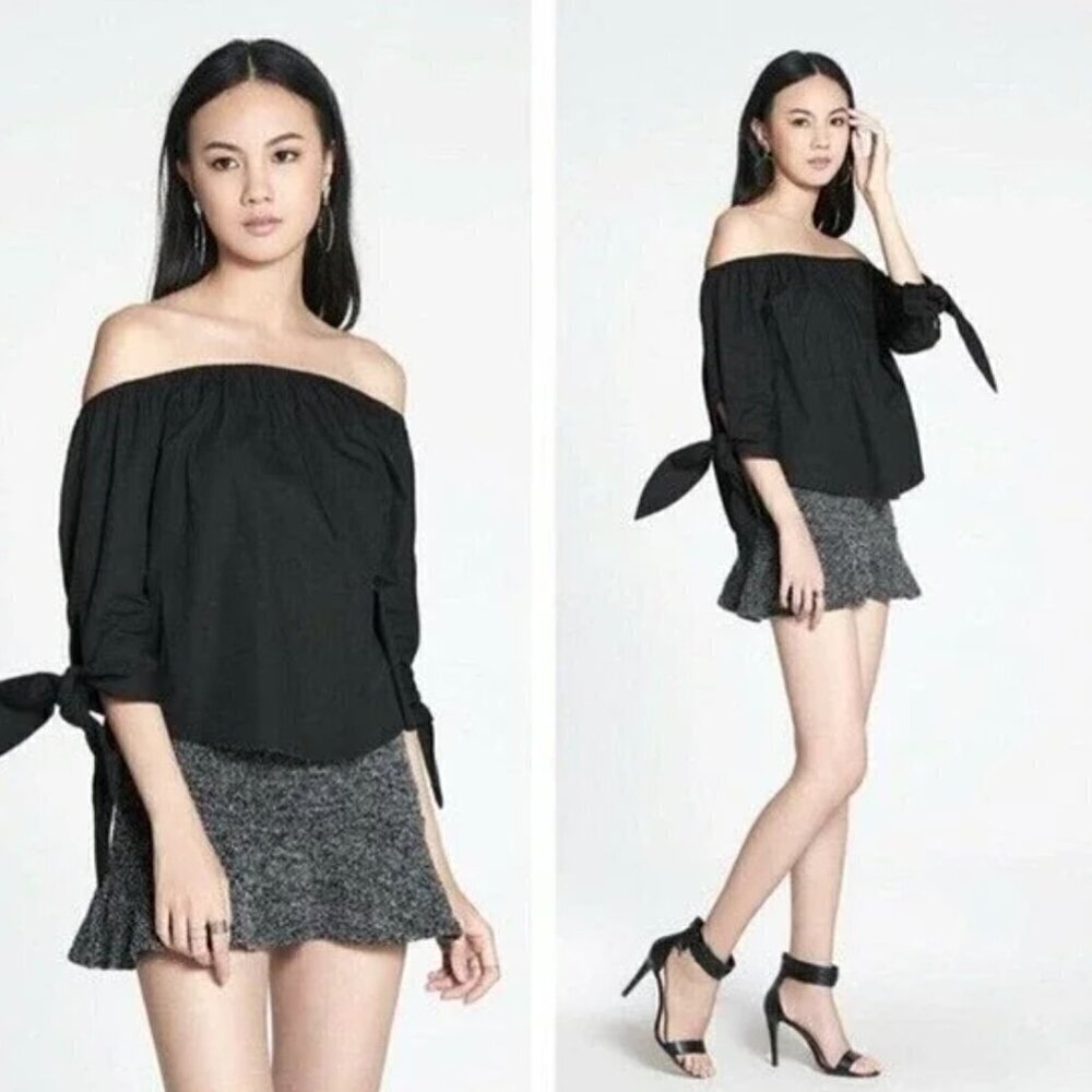 Anthropologie GUEST EDITOR 100% Silk Black Peasant Top Size Medium Cuff Ties